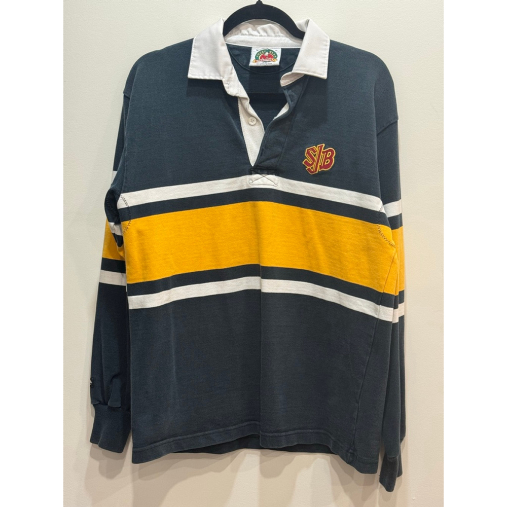 Barbarian Rugby Long Sleeve Tee M Navy Yellow Striped Varsity Preppy Y2K